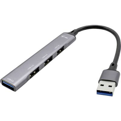 Ein USB-Hub mit vier Anschlüssen: ein USB 3.0-Anschluss und drei USB 2.0-Anschlüsse, verbunden über ein Kabel.