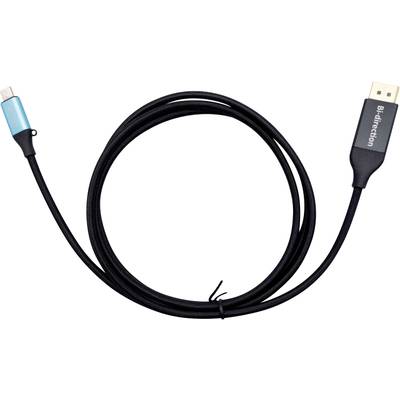 USB-Kabel mit USB-A- und USB-C-Stecker, schwarz mit blauer Ummantelung am USB-C-Anschluss, geeignet für bidirektionale Datenübertragung.