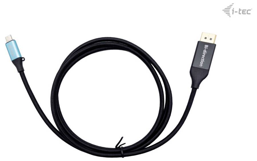 Ein schwarzes USB-Kabel mit einer blauen und einer schwarzen Verbindung. Die Verbindung ist bidirektional, ideal für Datentransfer.