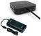 Abgebildet ist eine schwarze USB-Dockingstation mit mehreren Anschlüssen, einschließlich USB 3.0 und USB-C, und ein passendes Netzteil.