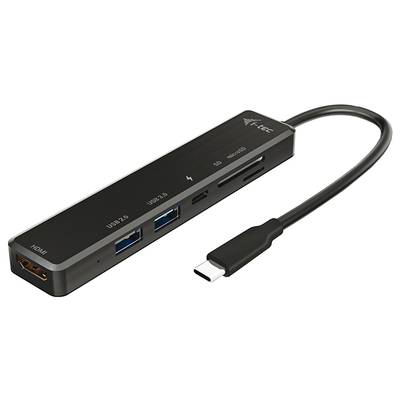 USB-C-Hub mit HDMI-, USB 3.0-, USB 2.0-Anschlüssen und SD-Kartenleseplätzen, geeignet zur Erweiterung von Geräten mit begrenzten Ports.