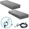 Eine graue USB-Dockingstation mit mehreren Anschlüssen, darunter HDMI, USB und Ethernet. Ein USB-C-zu-USB-A-Kabel ist ebenfalls abgebildet.
