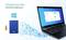 Ein Laptop mit Backup-Software auf dem Bildschirm, daneben ein USB-Stick, eine externe Festplatte und Datensymbole. Text: 'Sichern Sie Ihre Daten einfach'.