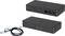 Schwarze Dockingstation mit mehreren USB- und Ethernet-Anschlüssen, daneben ein USB-Kabel. Geeignet fürs Anschließen von Geräten.