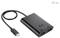 Ein schwarzer Adapter mit USB-C-Anschluss zu zwei HDMI-Ausgängen. Auf dem Adapter ist das Logo von I-tec zu sehen.