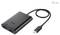 Ein schwarzer USB-C-Adapter mit zwei HDMI-Ausgängen, geeignet für den Anschluss mehrerer Bildschirme an einen Computer oder Laptop.
