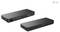 Zwei schwarze Dockingstationen mit mehreren Anschlüssen, einschließlich USB, HDMI, und Ethernet-Ports, sind nebeneinander abgebildet.