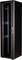 Schwarzes Server-Rack mit geöffnetem Vorderteil, zeigt leere Schienen zur Montage von IT-Geräten. Geeignet für Rechenzentren oder IT-Räume.