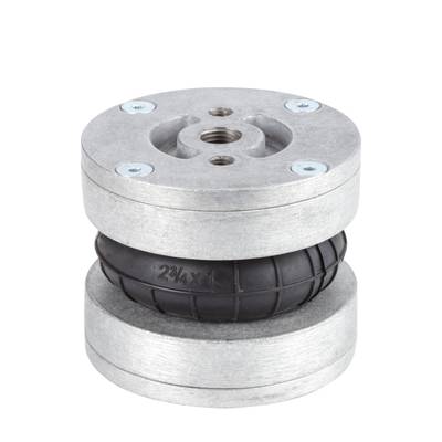 Ein zylindrischer Metall- und Gummipuffer, verwendet zur Stoßdämpfung oder Schwingungsreduktion in mechanischen Anwendungen.