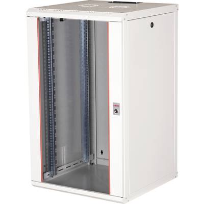 Weißes, leeres Server-Rack-Gehäuse mit Glastür, geeignet für die Installation von Netzwerk- und IT-Ausrüstung in Rechenzentren.