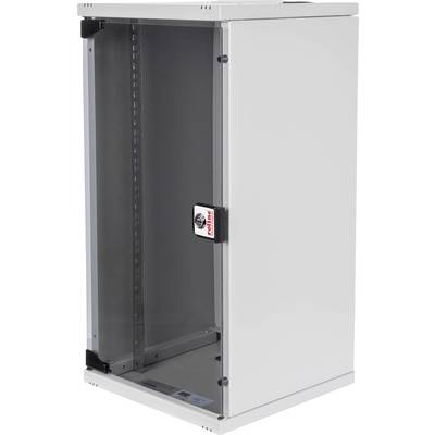 Weißer, leerer Server- oder Netzwerkschrank mit Türgriff. Geeignet zur Aufbewahrung von IT-Ausrüstung in einem Büroraum.