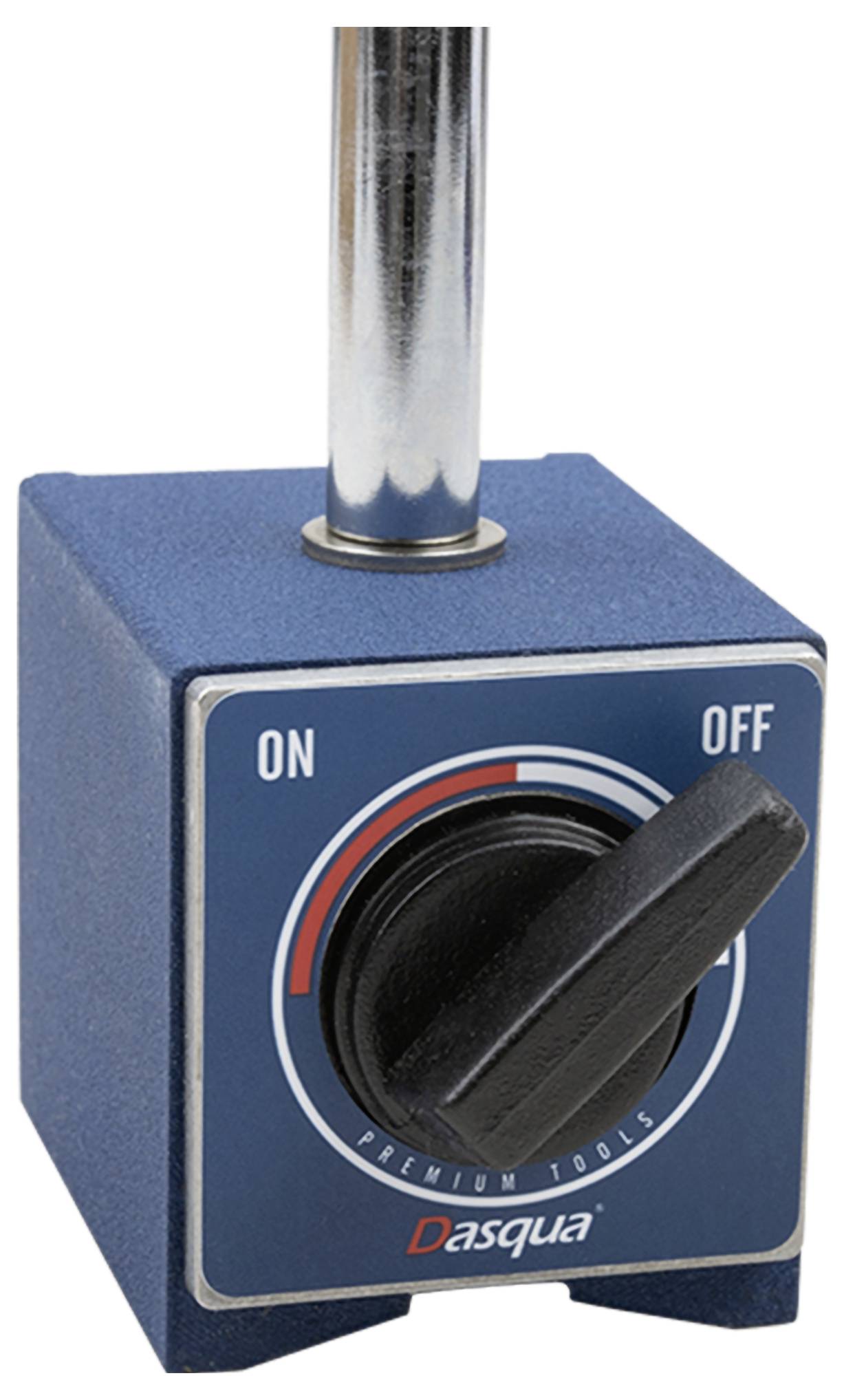 Magnetischer Halter mit Drehknopf, zeigt Position 'OFF' an. Schalter zwischen 'ON' und 'OFF' beschriftet. Herstellermarke unten.