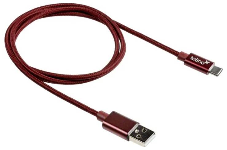 Ein rotes USB-Kabel mit Anschlüssen für USB-A und USB-C, geeignet für den Anschluss oder das Laden von elektronischen Geräten.