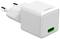 Weißer USB-Wandladeadapter von Hama mit EU-Stecker und grünem USB-C-Anschluss. Geeignet für das Laden elektronischer Geräte.