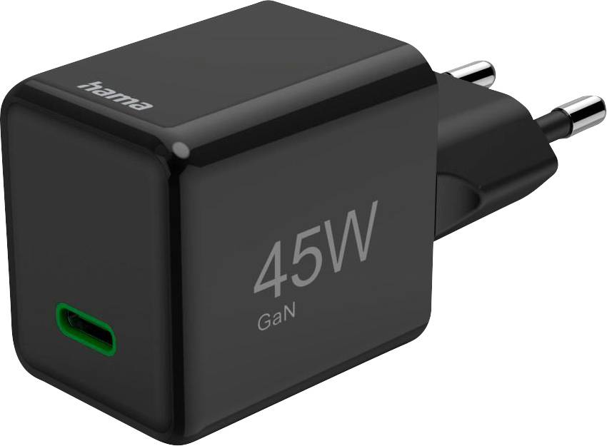 hama 00201987 Schnellladegerät, GaN, USB-C, Super-Mini-Charger, PD, 45 W, Schwarz