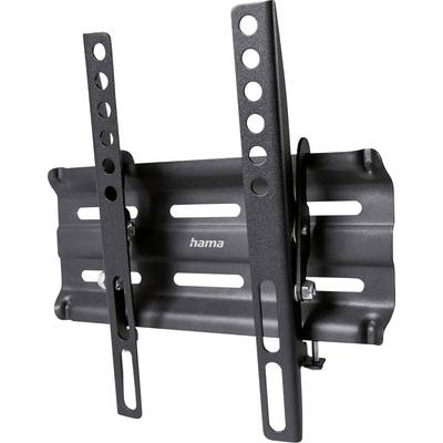 Ein schwarzer Wandhalterung für Fernseher aus Metall mit verstellbaren Armen und mehreren Lochreihen zur Befestigung.