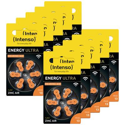 Zehn Packungen Hörgerätebatterien der Marke Intenso mit jeweils sechs Batterien, geeignet für Hörgeräte, Typ PR48, 1,4V, Zink-Luft.