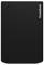 Schwarzes PocketBook mit vertikaler Rillenstruktur, Markenname in der oberen rechten Ecke.