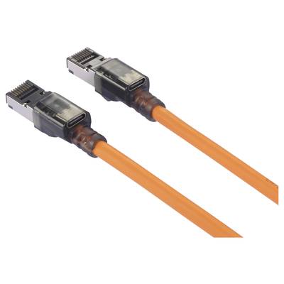 Oranges Ethernetkabel mit Metallanschluss wird nebeneinander gezeigt, symbolisiert Netzwerkverbindungen.