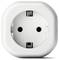 Weiße runde Steckdose mit zwei Steckplätzen und einem runden Gehäuse, geeignet für EU-Stecker.