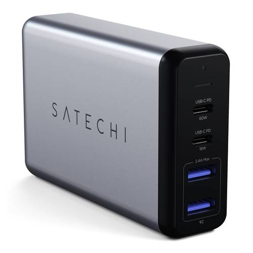 Satechi ST-MC2TCAM USB Ladegerät 75 W 2x USB-C® USB PD Schwarz, Silber