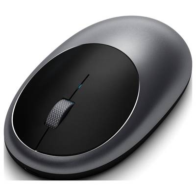 Kabellose, ergonomische Maus in Silber mit einem Scrollrad in der Mitte, geeignet für präzise und komfortable Computerbedienung.