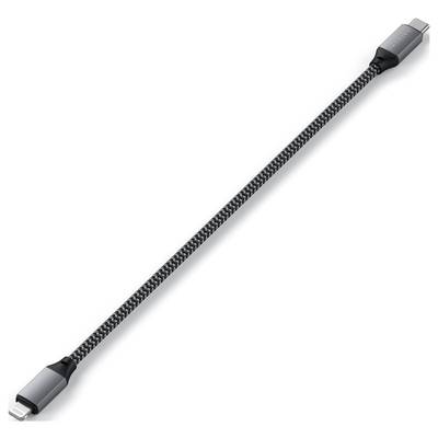 Schwarzes, geflochtenes USB-C-auf-Lightning-Kabel mit einem flexiblen Design, geeignet zum Laden von Geräten und zur Datenübertragung.