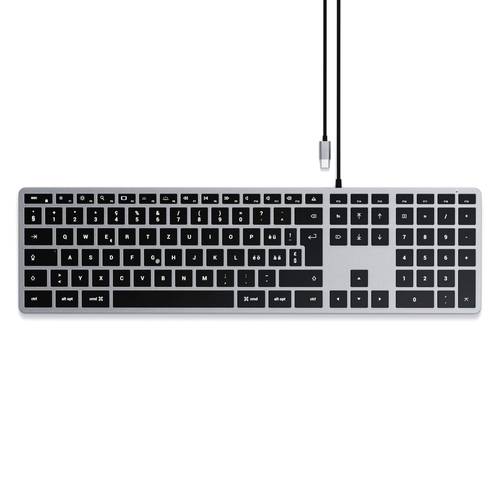 Satechi Slim W3 Kabelgebunden Tastatur Schweiz, QWERTZ Anthrazit Multimediatasten, mit numerischer Tastatur, Beleuchtet