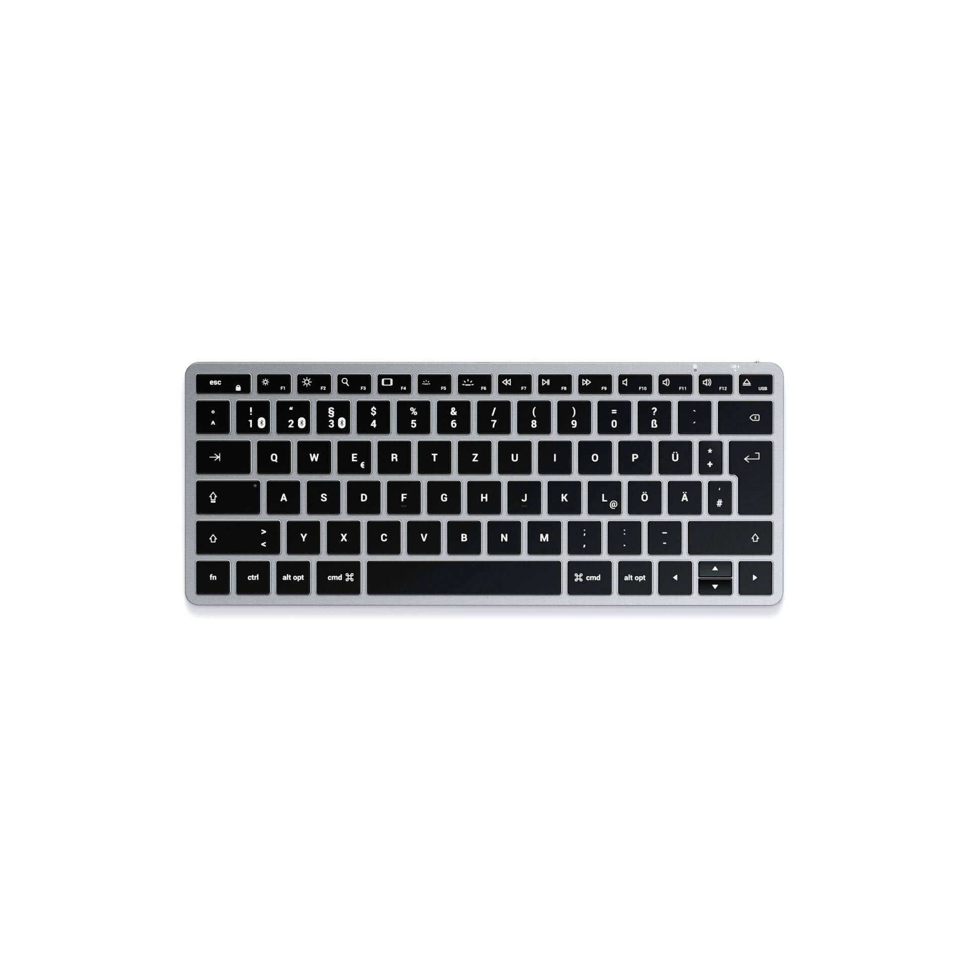 Satechi Slim X1 Mini Bluetooth® Tastatur Deutsch, QWERTZ Anthrazit Multimediatasten, Beleuchtet