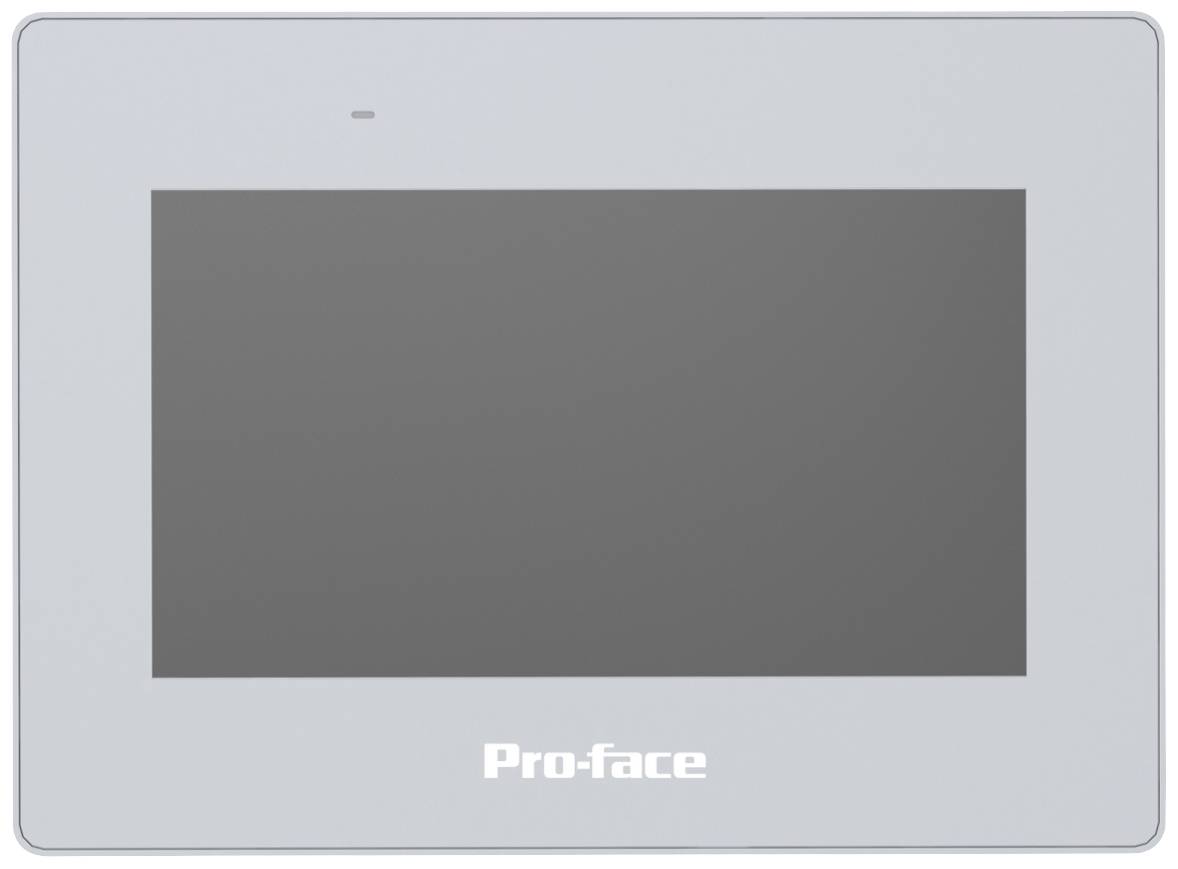 Ein graues Display mit der Aufschrift 'Pro-face' unten. Es handelt sich um ein Bediengerät für industrielle Steuerungssysteme.