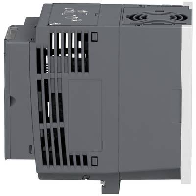 Seitenansicht eines grauen elektronischen Geräts mit Lüftungsschlitzen und Bedienfeld oben, vermutlich ein Drucker oder Kopierer.