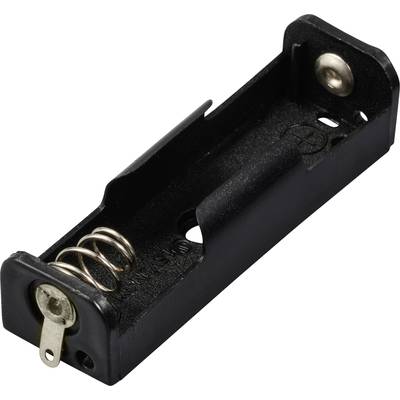 Schwarze Batteriefach-Halterung aus Kunststoff mit Federmechanismus, geeignet für zylindrische Batterien.