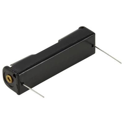 Ein schwarzer, rechteckiger elektronischer Bauteil mit zwei hervorstehenden Metallstiften an den Enden, möglicherweise eine Sicherungshalterung.