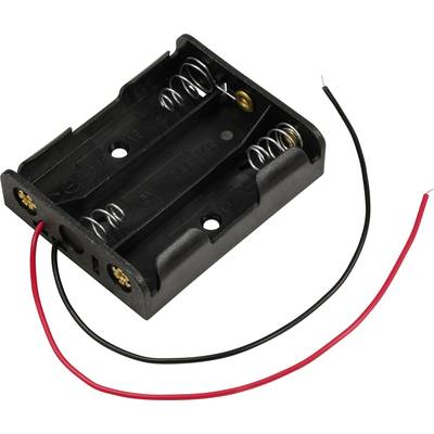 Batteriefach für zwei AA-Batterien mit schwarzem und rotem Draht zur Stromversorgung oder zum Anschluss an ein Gerät.