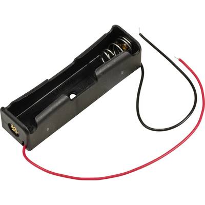 Batteriefach für eine AA-Batterie mit roten und schwarzen Kabeln zur Stromübertragung.