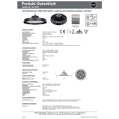 Thumbnail - mlight 81-3278 81-3278 LED-Hallenleuchte LED 55 W, 75 W, 100 W Schwarz