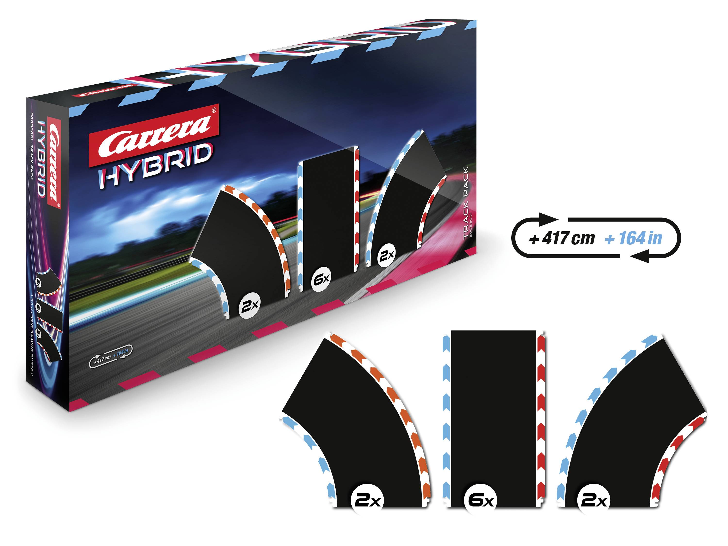 Carrera Hybrid Erweiterungspack: Set bestehend aus 6 Kurvenelementen, das die Strecke um 417 cm verlängert.