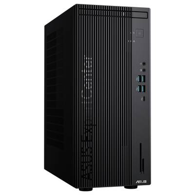 Ein schwarzer Desktop-PC-Tower mit vertikalen Lüftungsschlitzen, mehreren USB-Anschlüssen und einem Einschaltknopf vorne.