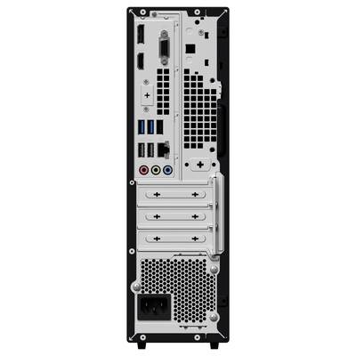 Rückseite eines Computergehäuses mit mehreren Anschlussmöglichkeiten, darunter USB-Ports, Audio-Eingänge, HDMI und Stromanschluss.