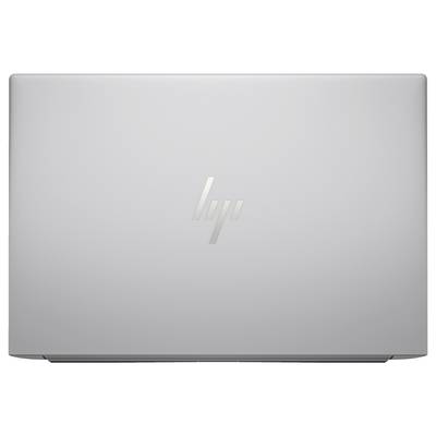 Silberner Laptop mit Herstellerlogo auf dem Deckel.