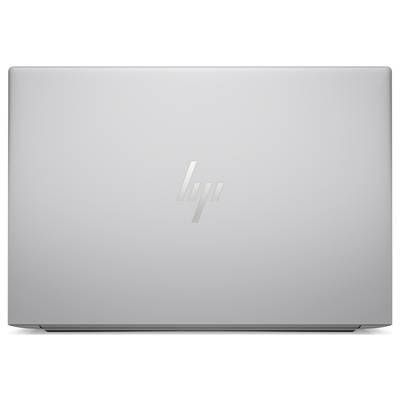 Silberner Laptopdeckel mit einem eleganten, zentrierten Logo in der Mitte.
