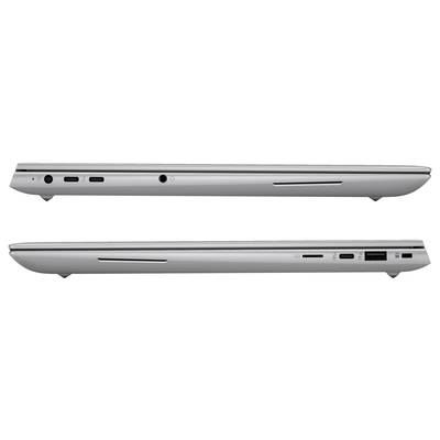 Zwei Laptops in Seitenansicht: Oben mit USB-C- und Audiobuchsen, unten mit SD-Kartensteckplatz und USB-Anschlüssen.