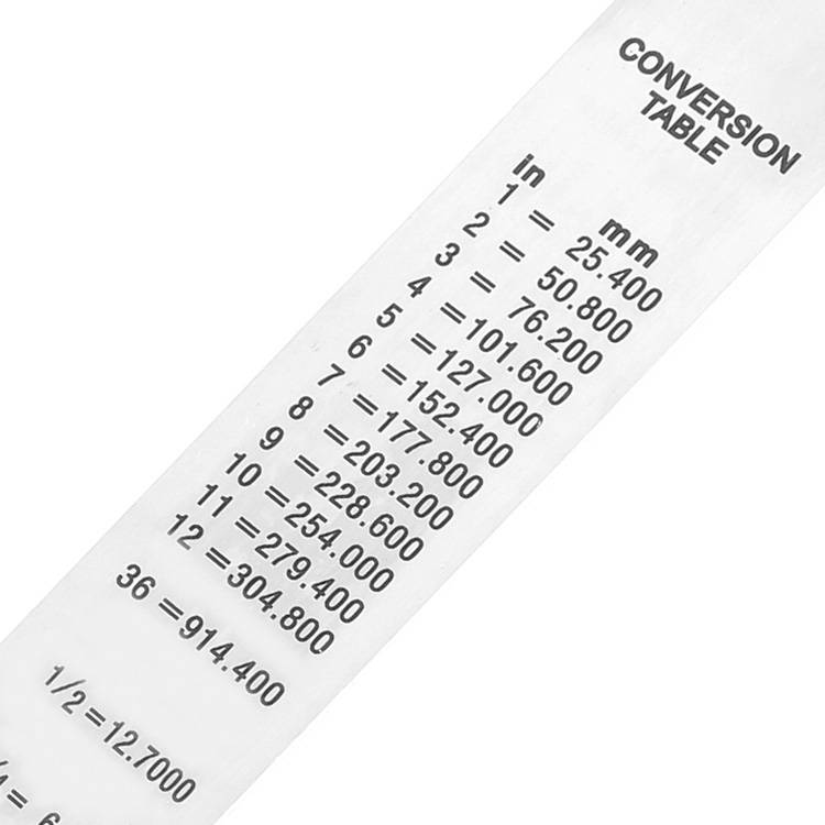 Umrechnungstabelle für Zoll zu Millimeter: 1 in = 25,400 mm, 2 in = 50,800 mm, 3 in = 76,200 mm, fortlaufend bis 36 in = 914,400 mm.