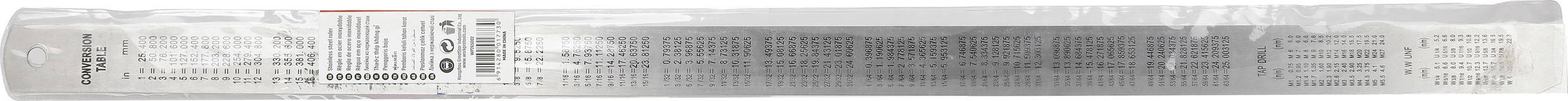 Verpacktes Falzbein aus Edelstahl, als Lineal mit Skala und Locher markiert. Geeignet für präzises Falzen und Messen.