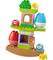Bunte LEGO Dublo Stapelsteine in Form von Eiern, Vögeln und Bäumen, aufgebaut zu einem Balancier- und Spielturm für kleine Kinder.