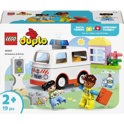 LEGO Duplo-Set 'Ambulanz und Fahrer' für Kinder ab 2 Jahren mit Krankenwagen, Fahrerfigur, Kindfigur und Zubehör.