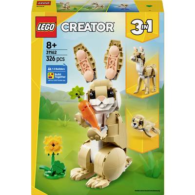 Lego-Set mit Hasenmotiv, geeignet für Kinder ab 8 Jahren, 326 Teile. Enthält Bauoptionen für Hasen, Hund und Lama.