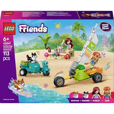 LEGO Set 'Friends' für Kinder ab 6 Jahren, 113 Teile. Szene: Strand, Hund mit Vespa, Mädchen auf buntem Dreirad mit Segel.