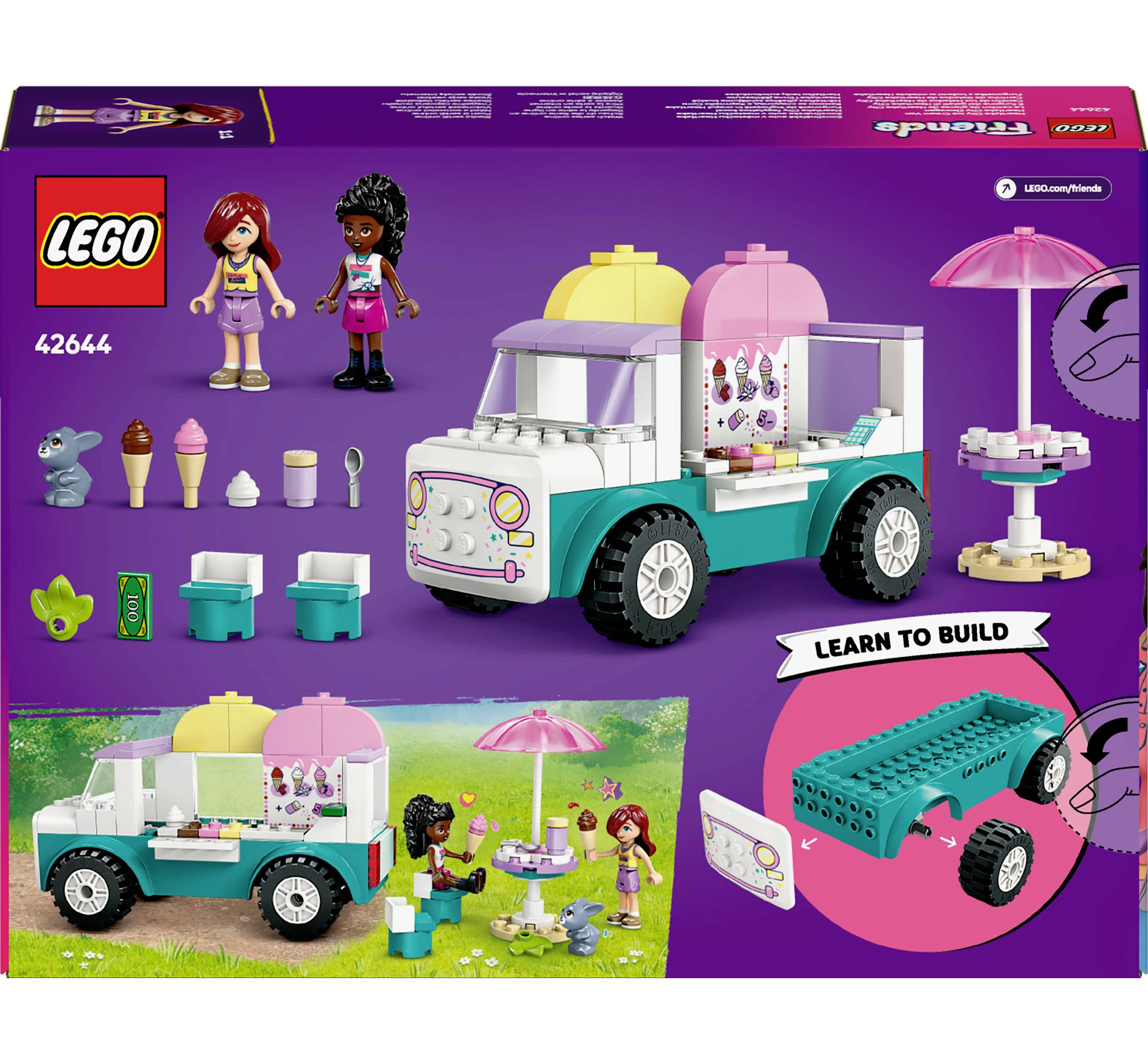 Lego-Set 'Eiswagen' für Kinder mit zwei Spielfiguren, Eiscreme-Zubehör und Picknicktisch. Förderung des kreativen Spielens.