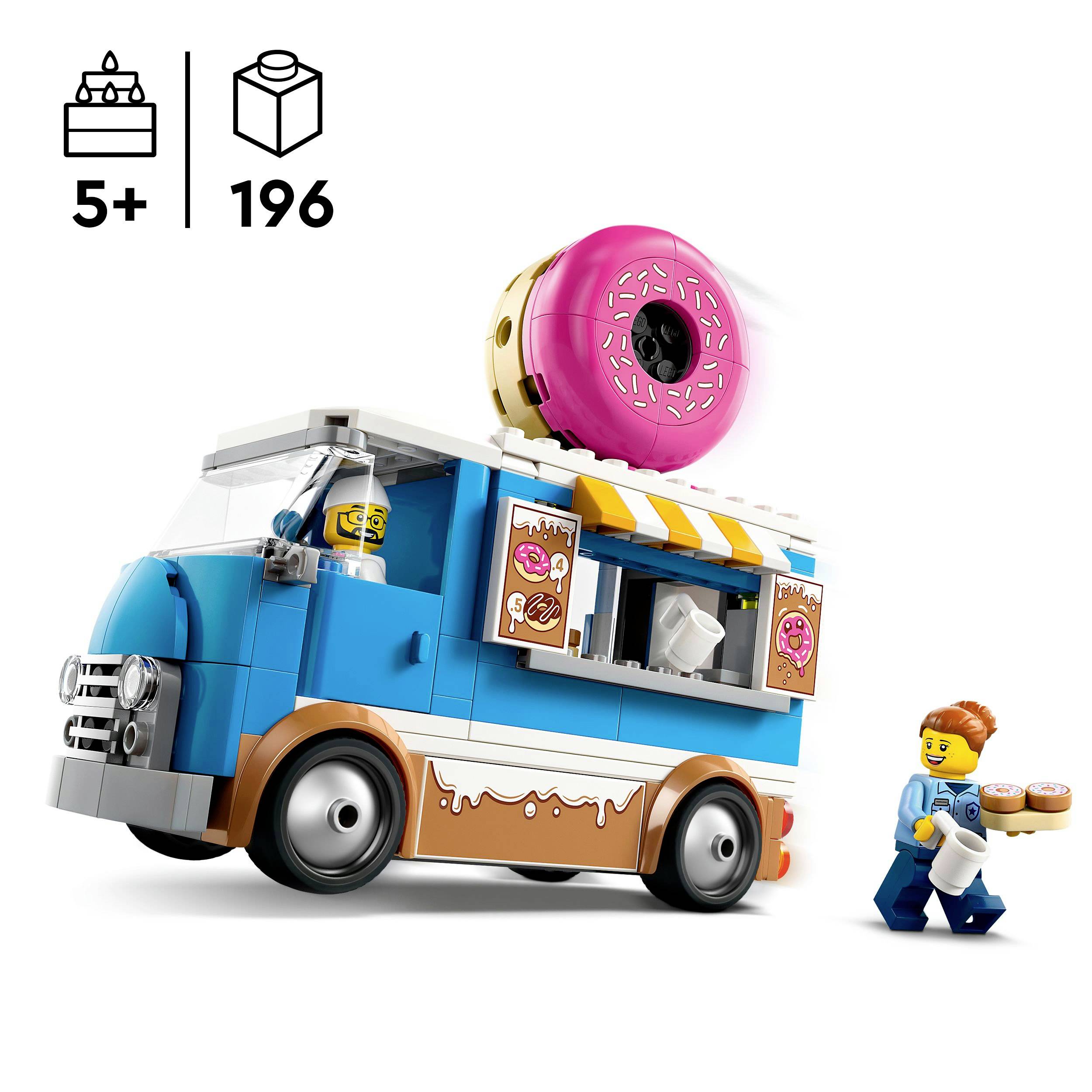 Bausatz für ein LEGO-Eiswagen-Modell, empfohlen ab 5 Jahren, mit 196 Teilen. Enthält Figuren und Details für fantasievolles Spielen.